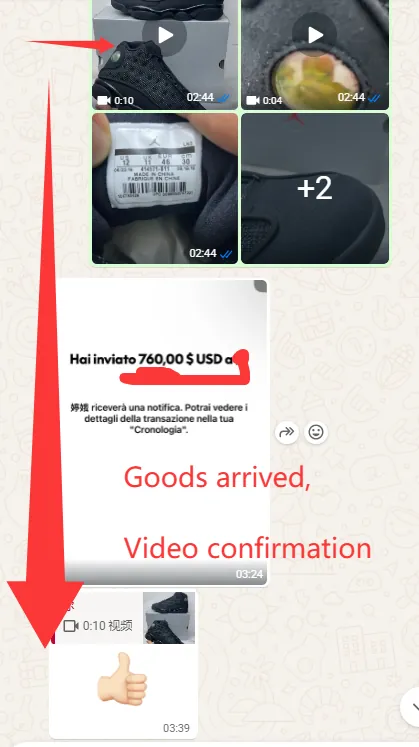 WhatsApp chat confirming the order
